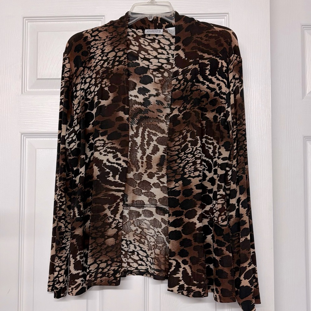 Chico’s Travelers Animal Print Cardigan Sz L